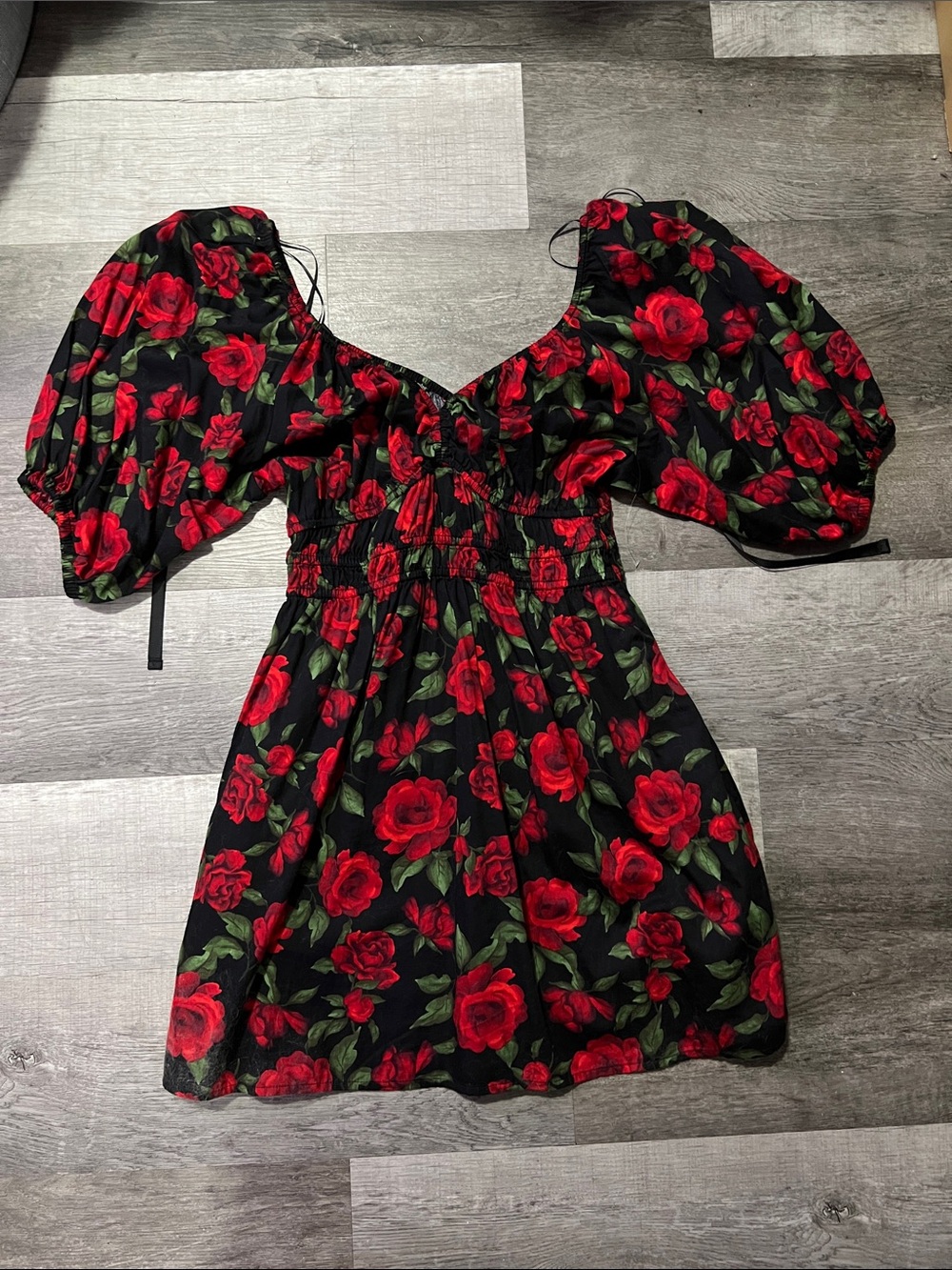 Old Navy Black Mini Dress with Red Rose Print